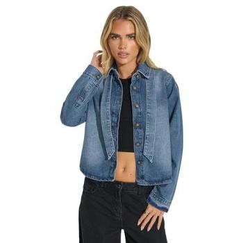 Vêtement femme denim bleu col noué, petite version PixieGirl