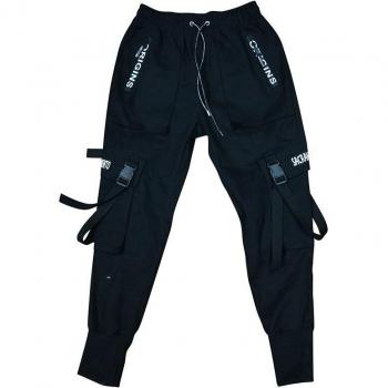 Leggings de hombre, pantalones cargo hip hop con cintas, estilo urbano, otoño 2022