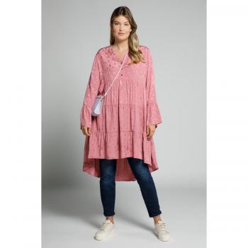 Ulla Popken Women's Plus Size Long Sleeve Tunic Dress with Ruffles, Red