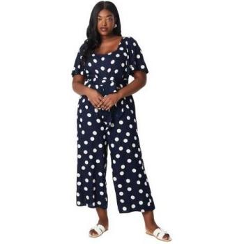 Dorothy Perkins Women's Size 18 Blue Spotted Waist Tie Jumpsuit