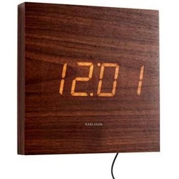 Holzfurnier-Wanduhr “Karlsson Square” – Dunkle Maserung, LED-weiß