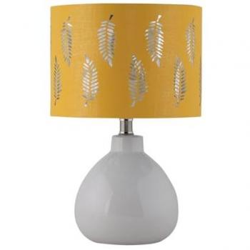 White Ceramic Lamp with Ochre Fern Shade – Tuscan Style