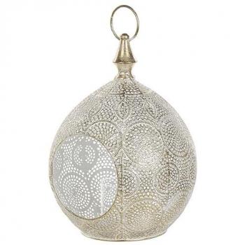 Oriental Metal Lantern with Candle Holder Decorative Openwork Gold 33 cm