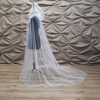 Capa de novia con capucha de tul suave, chal de ganchillo, 2m de longitud, DJ029 Real