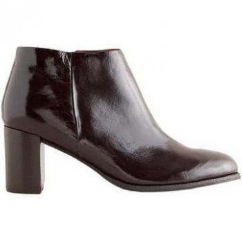Burgundy Block Heel Patent Leather Almond Toe Boots