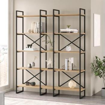 Stile Vesanto – scaffale da terra 5 ripiani, 175 cm lunghezza, 144 cm larghezza, 30 cm altezza, effetto rovere nero