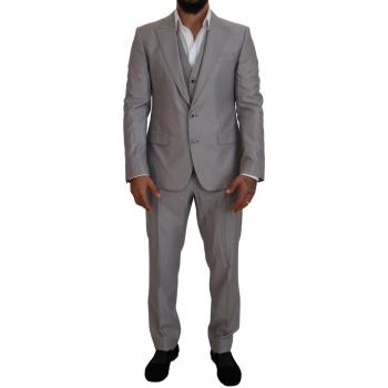Dolce & Gabbana Silver Wool Silk Slim Fit Suit