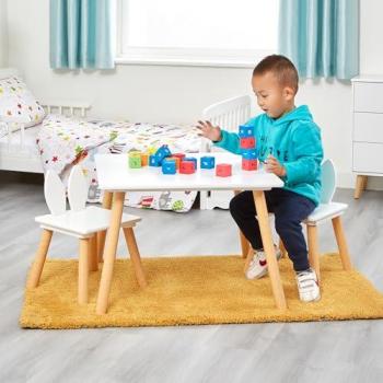 Bunny Family Wooden Table & 2 Chairs Set – White