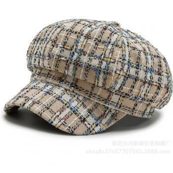 BUTTERMERE Khaki Black White Plaid Newsboy Hat