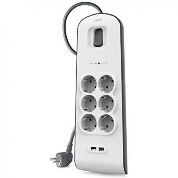 REGLETA BELKIN 6 TOMAS + 2 USB WHITE 1.5M INTERRUPTOR
