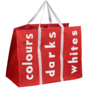 Colours Darks Whites Laundry Red Polyester 3 Section Laundry Bag