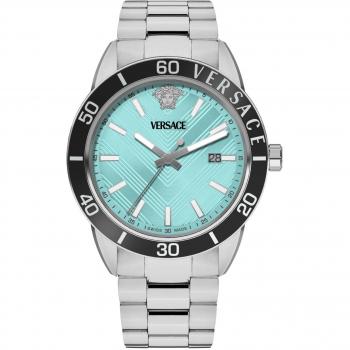 Pulsera de Reloj Versace Veyca 0324: Color Gris Plata, Dial Turquesa