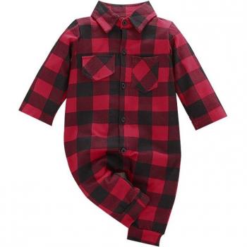 Mono unisex de algodón para bebé, manga larga a cuadros