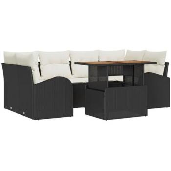 VidaXL Ensemble de salle à manger de jardin 7 pièces avec coussins noirs en poly rotin 3349536
