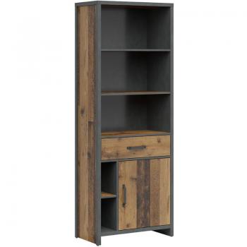 Librero compacto “Paul” con puerta y cajón – Madera y Gris Antracita