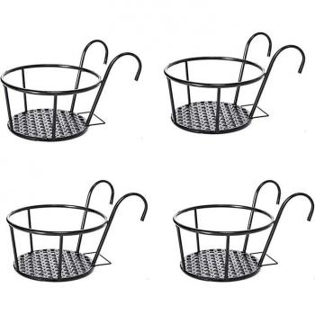 Black Metal Fence Planter Holders, 4-Piece