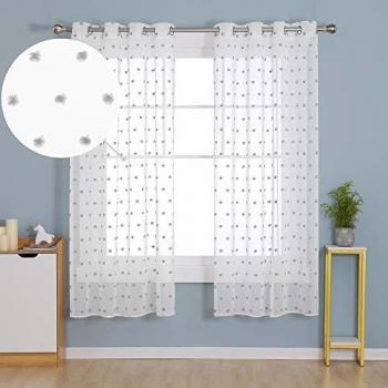 Deconovo Cortinas Transparentes y Visillos para Salón/Dormitorio Juvenil en Lino Voile Suave 140x183 cm Gris