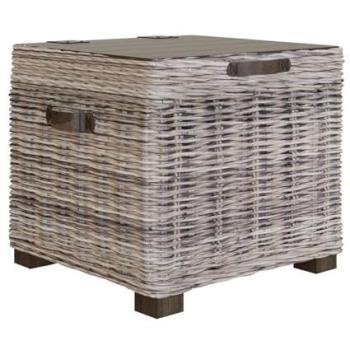Brown Finish Kubu Rattan Lift‑Up Greywash Pine Storage Table