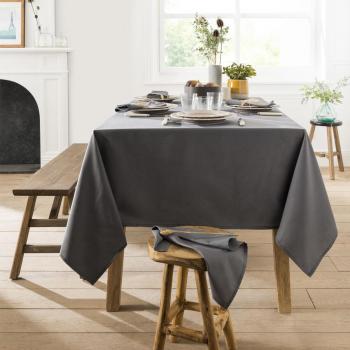 Nappe unie anthracite en coton, finition Teflon, 180 x 300 cm