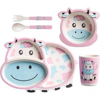Juego de Comida para Niños de Fibra de Bambú 5 Piezas con Platos y Utensilios
