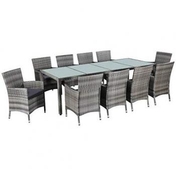 VidaXL Set da pranzo esterno 11 pezzi con cuscini polirattan grigio