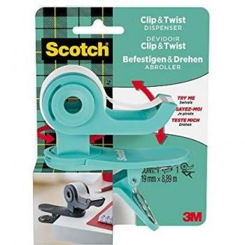 Scotch Teal 19mm Twist‑Clip Dispenser with Mint Magic Tape – 8.89mm