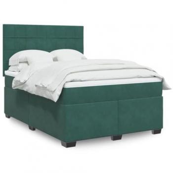 VidaXL Dark Green Velvet Box Spring Bed with Mattress 140x190 cm