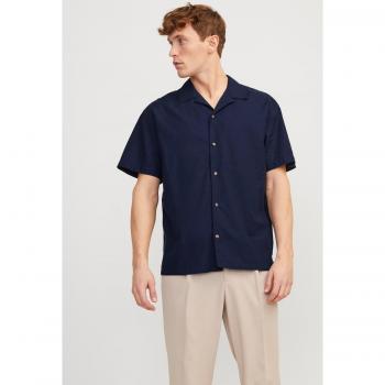 Jack & Jones Marineblau Leinen‑Kurzarmshirt – Resort‑Style, XXL