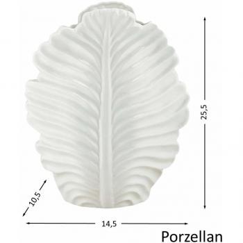 Keramische Blatt‑Dekovase – 25 cm, weißes Glasthema