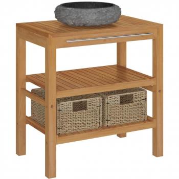 VidaXL Rustic Natural Wood Vanity with Black Faucet Sink
