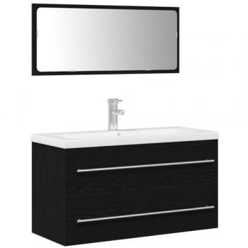 Mobile bagno con lavandino in legno ingegnerizzato Rovere Nero – 3 moduli