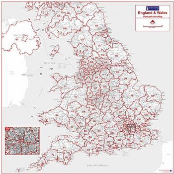 Matte Paper Postcode Map of England & Wales – 6‑Region Greyscale Version