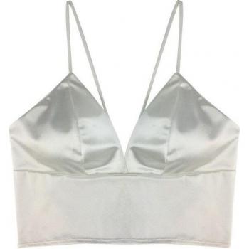 Satin-Crop-Top mit Spitze und Brustpolster für Damen