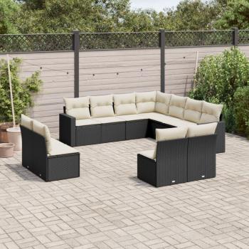 VidaXL 11-tlg. Garten-Sofagarnitur mit Kissen in Schwarz aus Polyrattan
