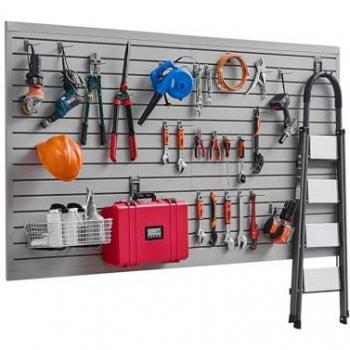 Lamelles Murales VEVOR – Panneau Rangement Outils PVC Gris 1225 × 2450 mm