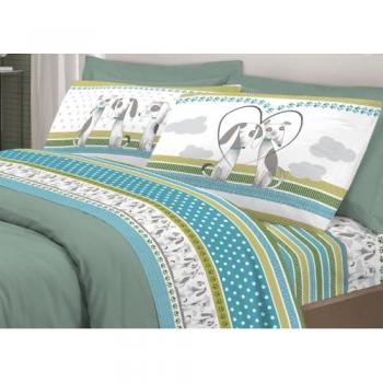 Lenzuola Letto Pensieri Delicati 100% Cotone – Bau Bau Piazza e Mezza Verde (Complet)