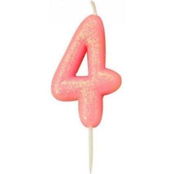 Anniversary House Pink Glitter Candle for 4th Birthday