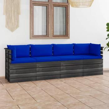 Sofá de palets para jardín de 4 plazas con cojines de madera maciza de pino
