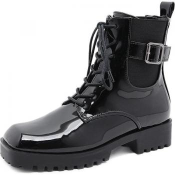 Botas de Tacón Bajo para Mujer, Diseño Gótico Punk con Hebilla de Metal