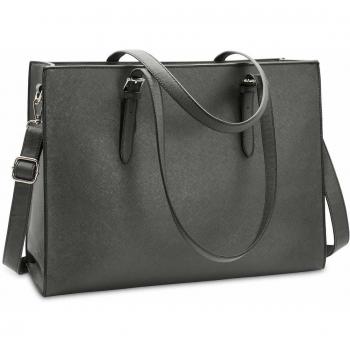 NUBILY Ledergrosstasse in Grau – Handtasche mit Schulterband für Schule und Büro