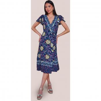 Goddiva Womens Floral Print Wrap Midi Dress