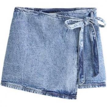 Jupe Mini 100% Coton Denim Bleu Moyen Enveloppante Taille 36