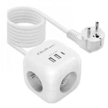 Multiprise Qoltec avec 3 Prises et Ports USB