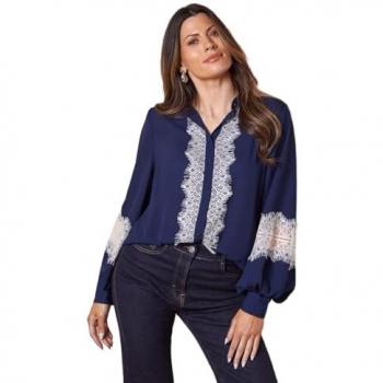 Elegant Lace Trim Georgette Top for Women