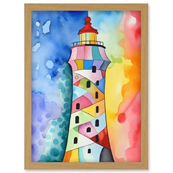Artery8 Light Oak Rainbow Lighthouse Watercolor