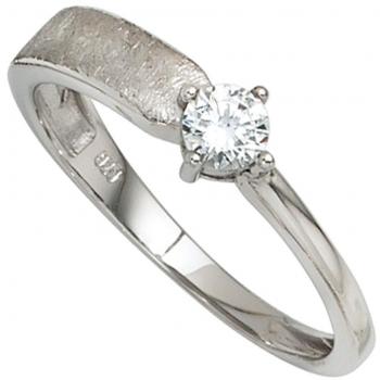 Damenring 925 Sterling Silber rhodiniert eismatt 1 Zirkonia Größe 52