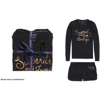 Superdry Melissa Grace Pyjama Femme, Bleu (Midnight Charcoal Snowy Yh8) Large