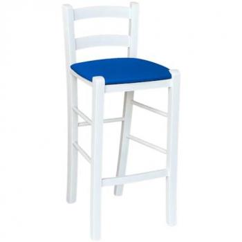 Sgabello con Sedile Similpelle Blu su Legno Bianco