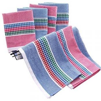Lint‑Free Cotton Waffle Towels – 6 Pack, Blue/Pink, Large 45x65 cm
