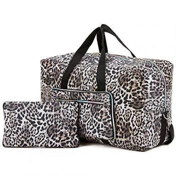Arxus Large Foldable Duffel Tote Carry on Weekend Overnight Travel Bag with Shoulder Strap (Leopard Print)
